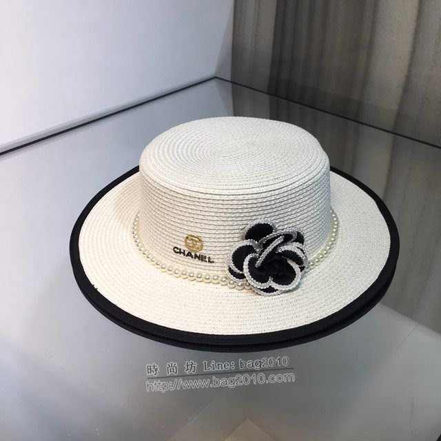 Chanel爆款女士帽子 香奈兒珍珠山茶花小香草帽遮陽帽  mm1501